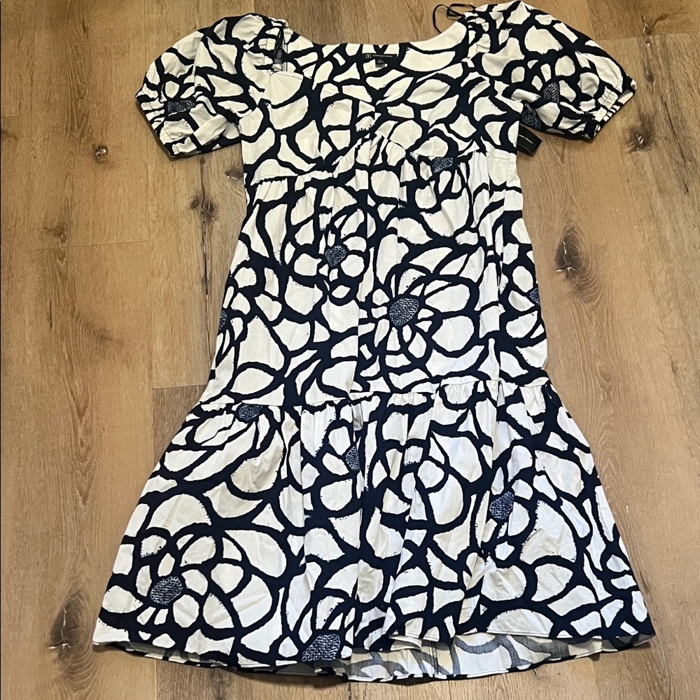 Floral Navy and White Dress Medium (small to medium bust)